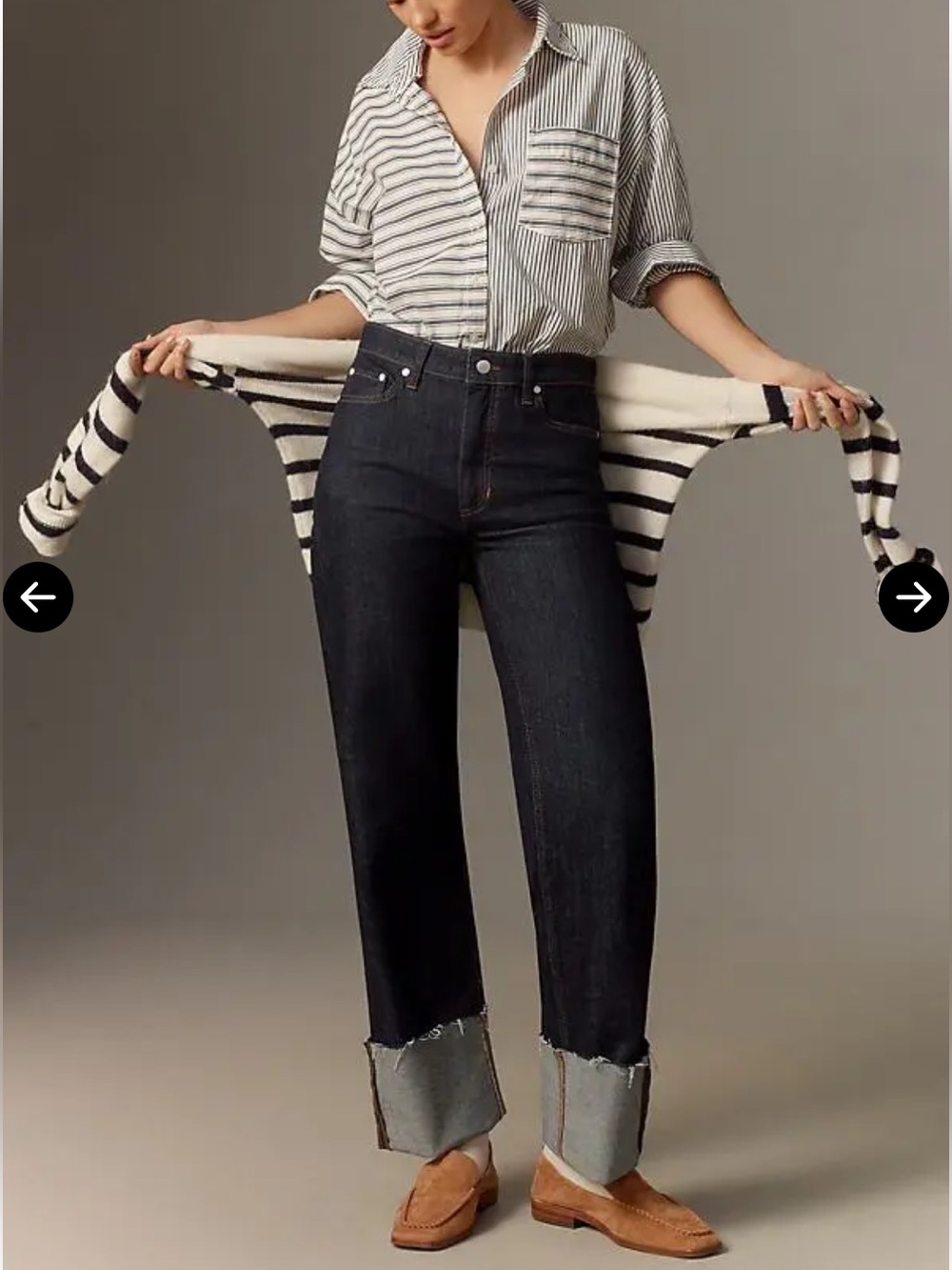 Pilcro X Anthropologie High Rise Cuffed Jeans Dark Wash Straight Wide Leg - Picture 3 of 16